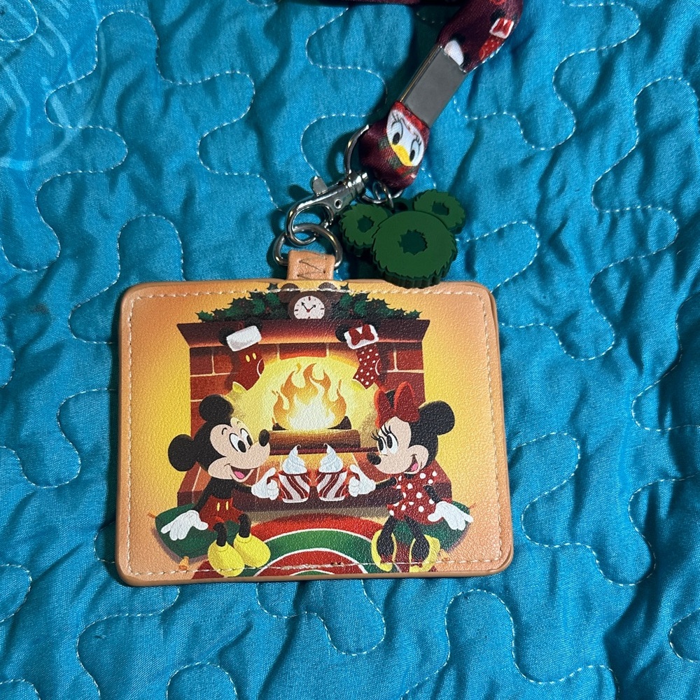 Loungefly Disney Mickey Minnie Fireplace Cocoa Lanyard with Cardholder